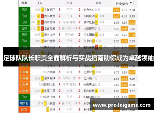 足球队队长职责全面解析与实战指南助你成为卓越领袖